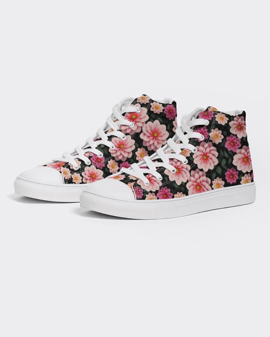 Women's Pink Dahlia High Top Canvas Shoes - White