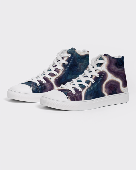 Men's Blueberry Marble High Top Canvas Shoes - White