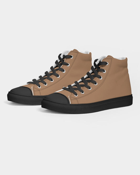 Men's Deer Brown-Orange High Top Canvas Shoes - Black